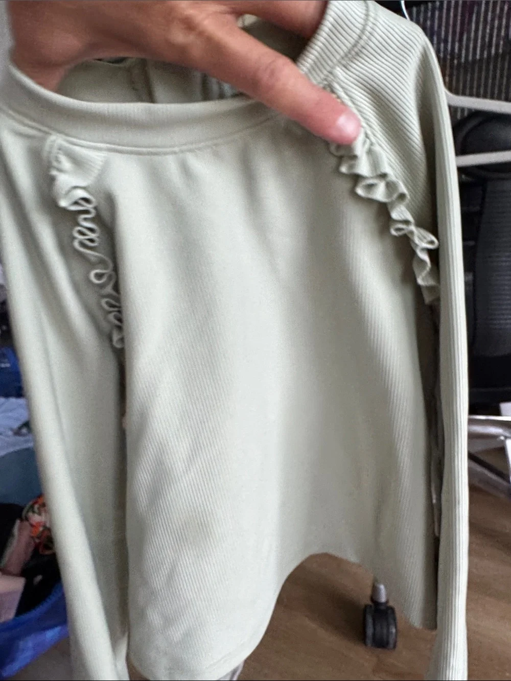 Petit Lem Sage Green Long Sleeve Rashguard with Gingham Ruffle Bottoms